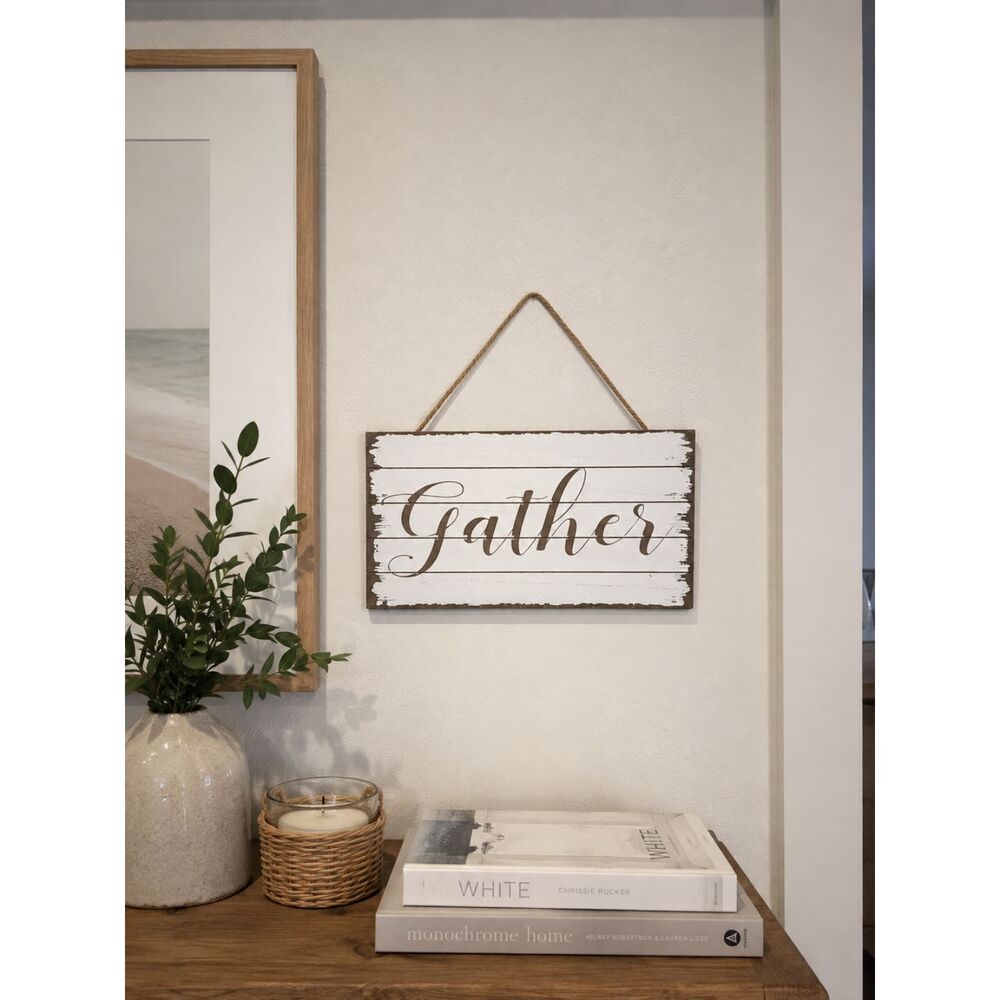 Gather Fall Thanksgiving Sign Wall Hanger Rustic Farmhouse 16" Fall Cottagecore